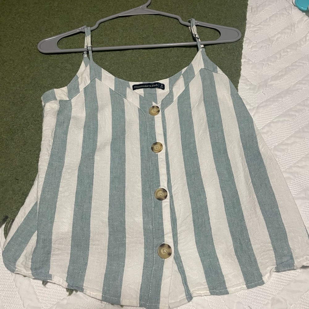 Abercrombie & Fitch Green and White Striped Camisole